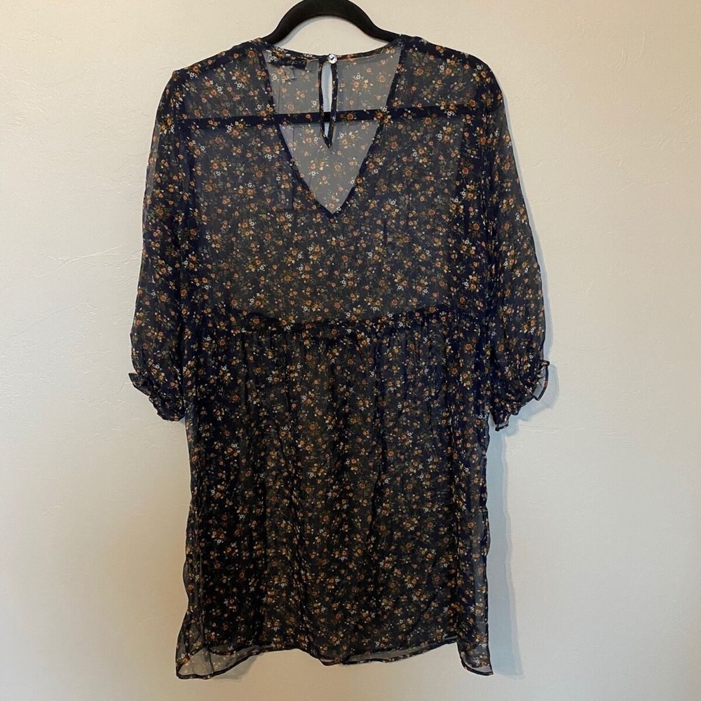 ⚡️Amour Vert Blue Floral Sheer Babydoll Dress SILK